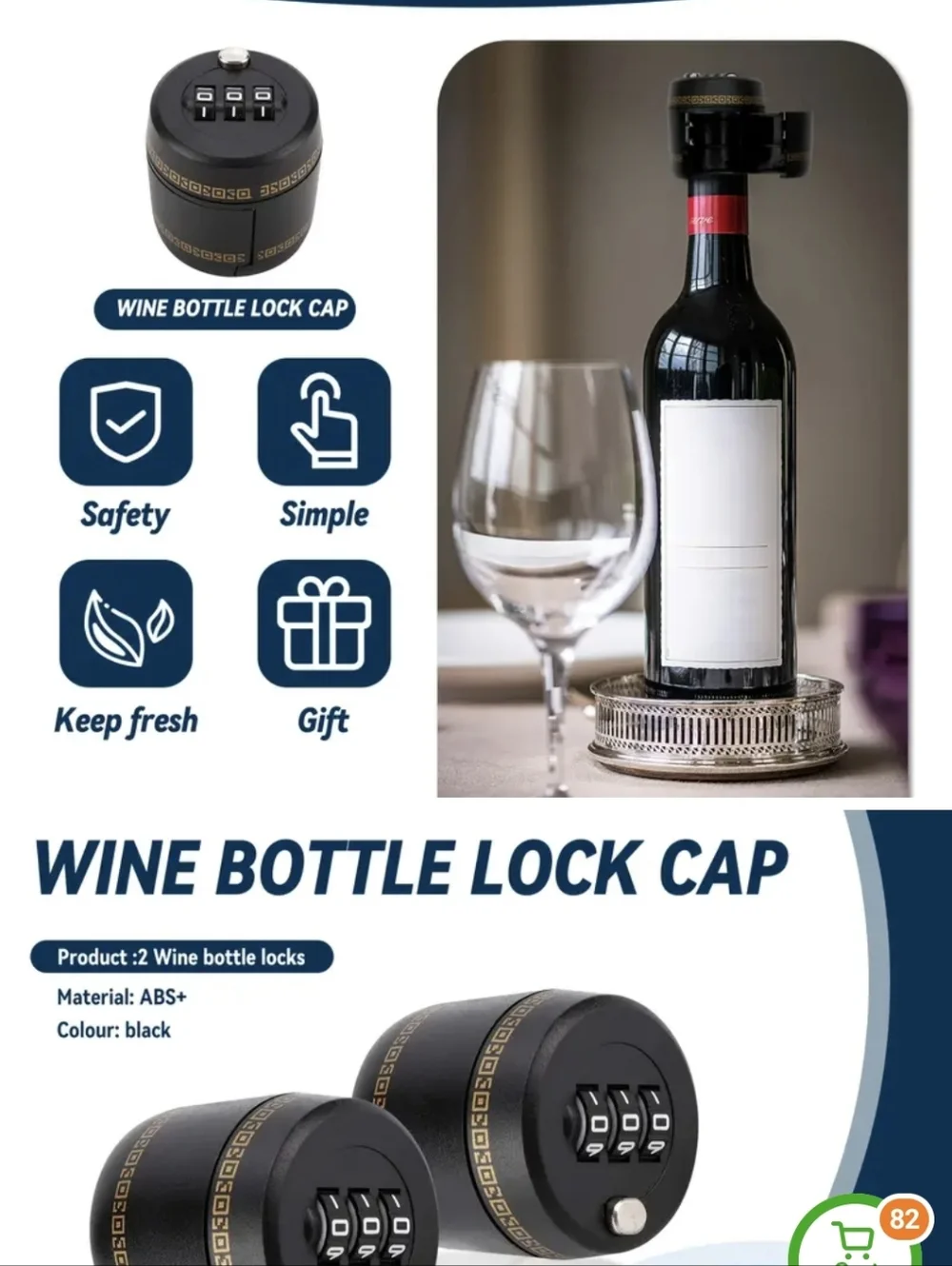 3 Digit Combination Wine Bottle Lock Cap Set Of 2